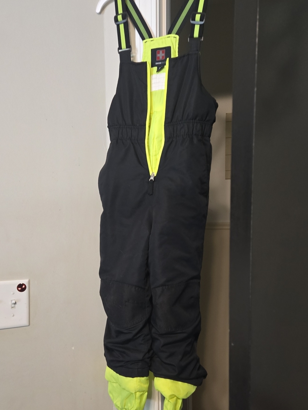 Swiss Tech Black Snow Bib Overalls with Neon Lime Accents